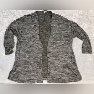 Open-Front Heathered Knit Cardigan Sweater - Gray